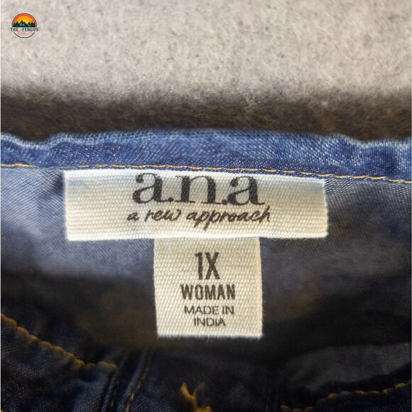 NWT A.N.A Blouse Top Blue Sleeveless Denim Ruffled Women's Size 1X - Picture 8 of 9